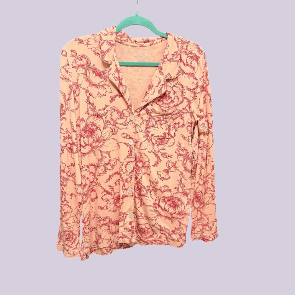 Haven Well Within Pink Floral Toile Pajama Set Size L Comfy Soft Girl Coquette - Picture 2 of 8